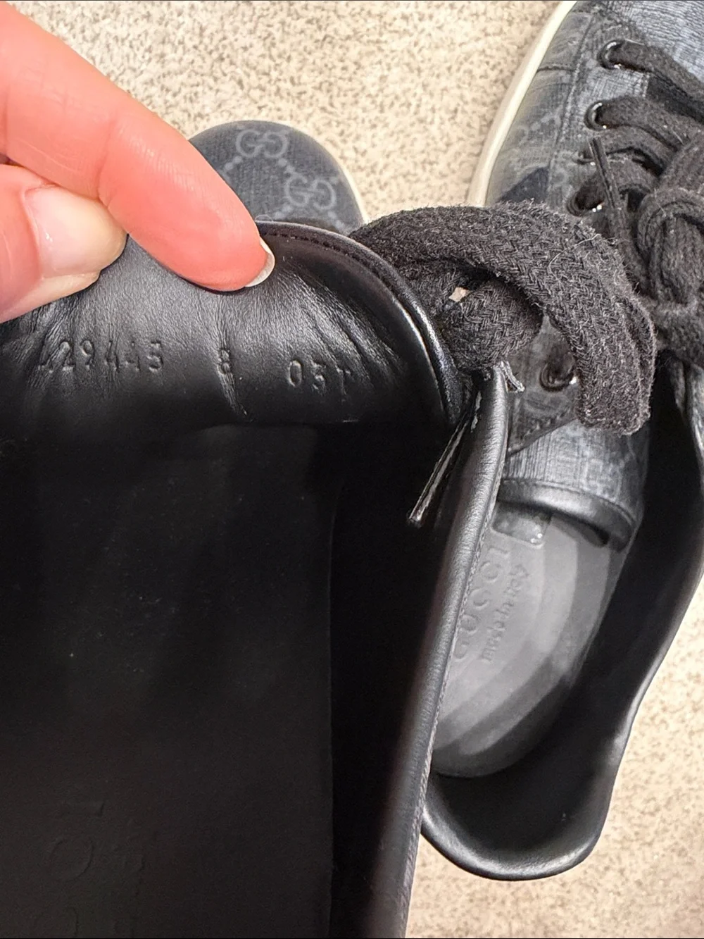 Gucci Ace GG Black Low-Top Sneakers with Red & Navy Stripe